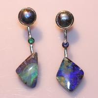 Allison's Boulder Opal, Tanzanite & Purple Sapphire Earrings