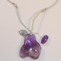 Amethyst & Kyanite Bead on Adjustable Light Blue Cord with Rose Quartz