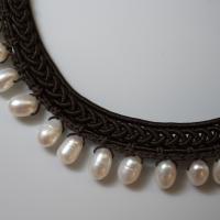 Brown Cord, White Pearl Choker