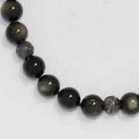 Gold Flash Obsidian & Steel Cut Swirl Bead Necklace