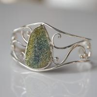 Rainbow Hematite, Silver Scroll Cuff