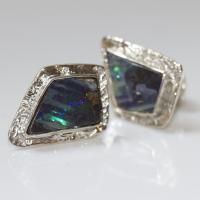 Boulder Opal & Reticulated Silver Cuff Links
