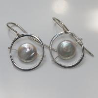 White Coin Pearl Orbit Earrings