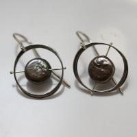 Bronze Coin Pearl Orbit Earrings