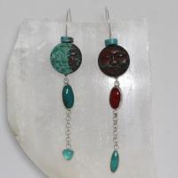 Carved Sonoran Sunrise, Turquoise, Coral & Chrysacolla Earrings