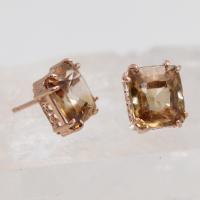 14KT Pink Gold, Cushion Cut Zircon Studs 