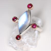 14KT White Gold, 14KT Pink Gold, Ruby, Moonstone Ring